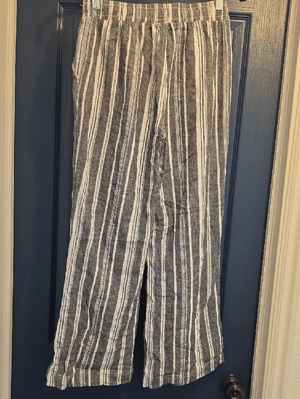 Briggs New York Women's Medium Linen Black & White Stripe Wide-Leg Pants